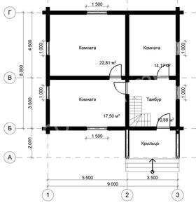 Проект дома из бревна 8х9 № ДиБ-64